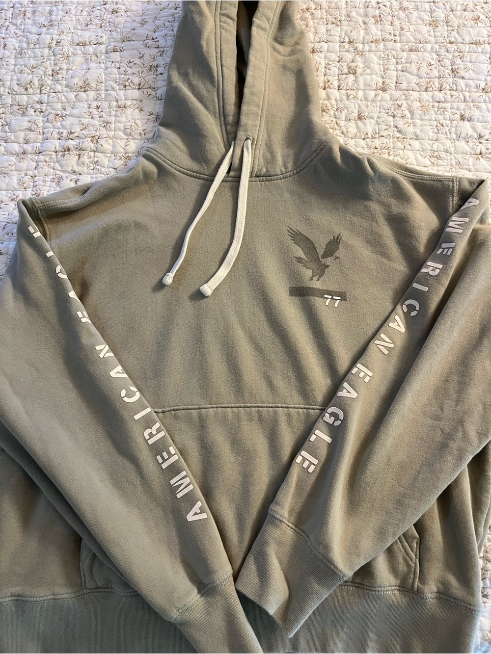 American Eagle Outfitters Olive Green Crewneck Hoodie with Sleeve Logo